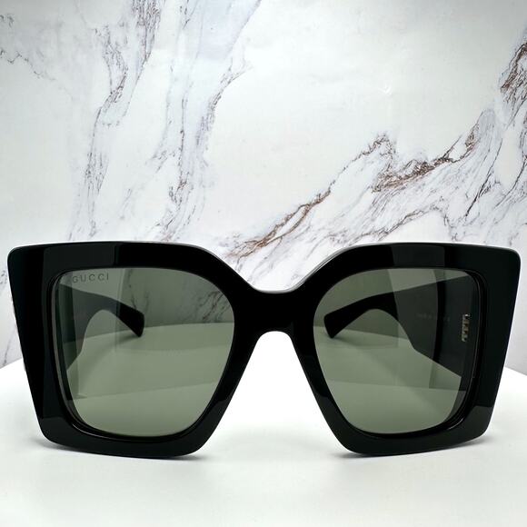 New GUCCI Sunglasses Black Gold Logo Square Oversized 51mm Grey Lens Womens main image 15